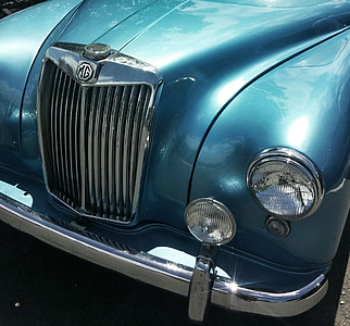 mg, blå, klassisk, Vintage, bil