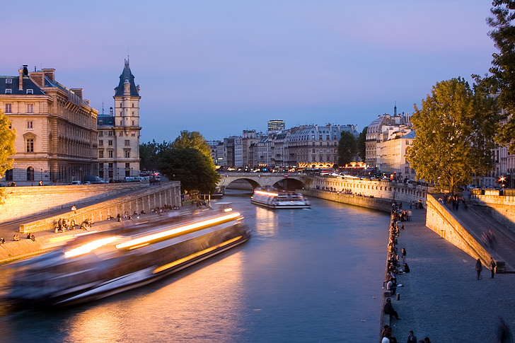 Paris, Seineufer, Nacht, seine, Architektur, Brücke, historische