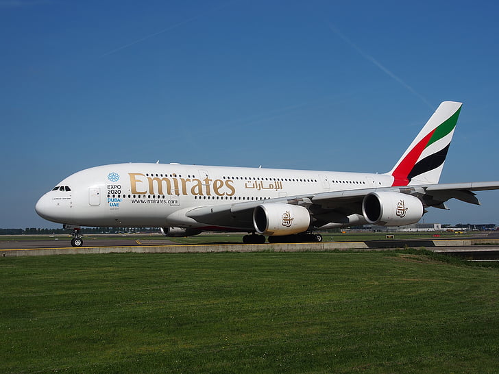 Emiraten, Airbus a380, vliegtuigen, vliegtuig, vliegtuig, Luchthaven, Jet