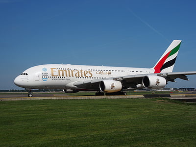 Emiratos, Airbus a380, avión, plano, avión, Aeropuerto, Jet