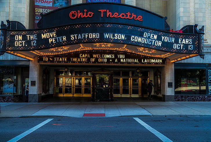 Columbus, Ohio, Ohio theatre, teater, tenda, depan, masuk