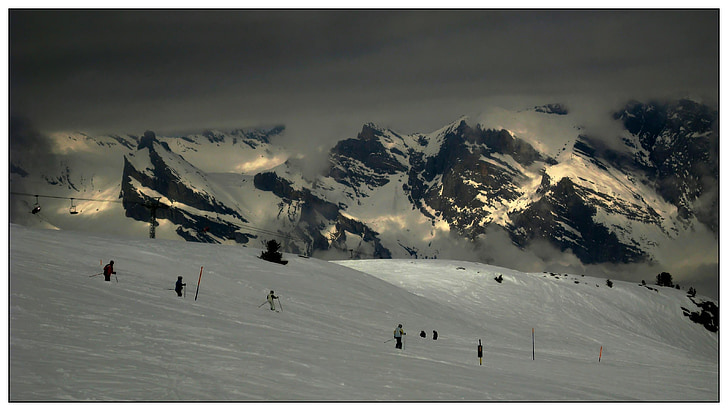 Alpina, montanhas, Suíça, neve, paisagem, invernal, Nevado
