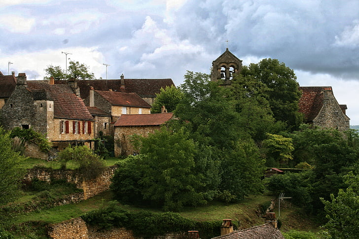 Francija, Périgord, Dordogne, ciems, arhitektūra, vecais, vēsture