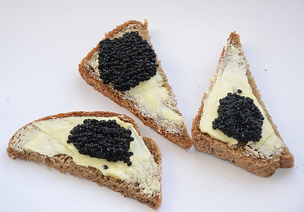 kaviar, kaviar hitam, sandwich, minyak, Sarapan, segitiga, Makanan