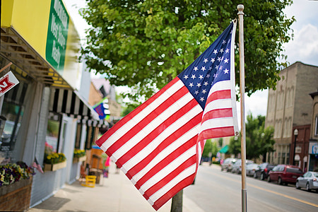 american flag, fourth of july, vintage, street, patriotism, village, town