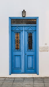 porta, de madeira, azul, entrada, Branco, parede, casa