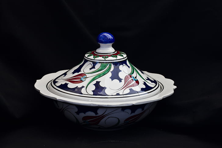pločica, rukotvorine, povećana, zdjela, poklopac, keramika, Turska
