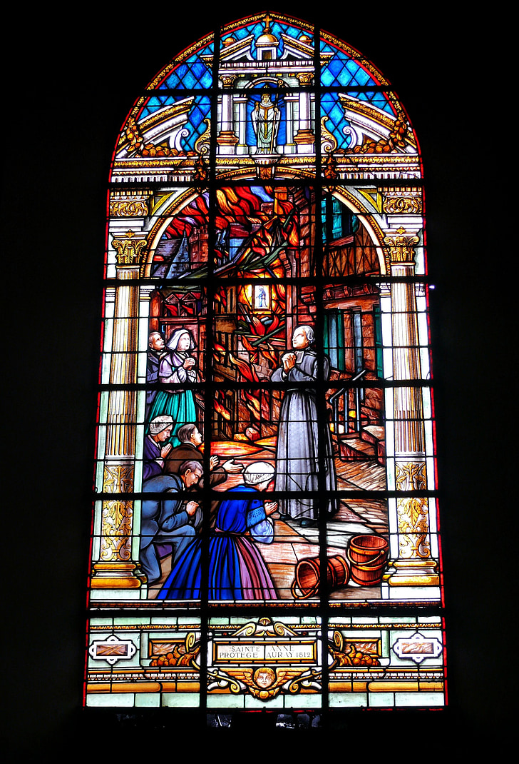 kerk, Glasraam, Gebrandschilderd glas, Sainte anne d'auray, Frankrijk