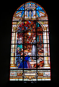 templom, ólomüveg ablak, festett üveg, Sainte anne d'auray, Franciaország