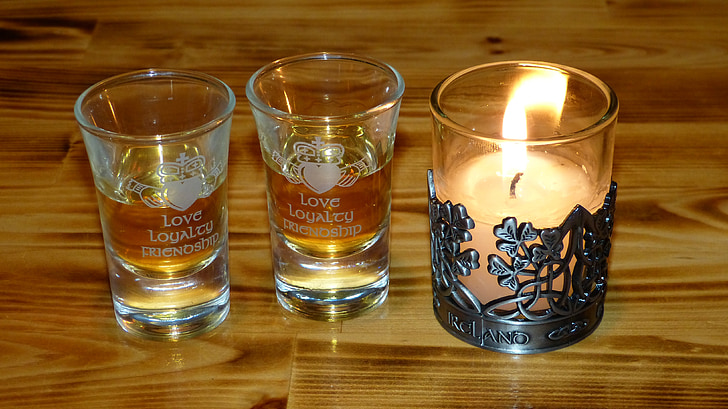 whisky, štamprla, candle, candlestick, fire, ireland, heart