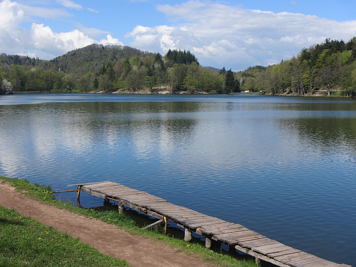 modrá, reflexe, voda