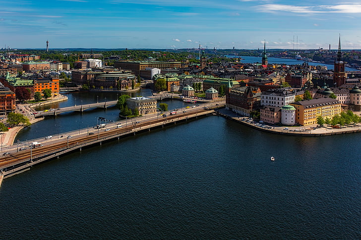 Stockholm, Svédország, város, városi, utca-és városrészlet, épületek, látnivalók