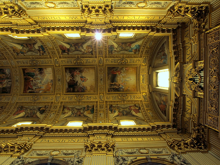 Basilica, Sant andrea della valle, Roma, Italia, langit-langit, dekorasi, karya seni