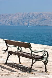 croatia, krk, bench, sea, costa