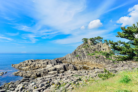 Príroda, prírodné, Japonsko, na začiatku leta, modrá obloha, more, Rock