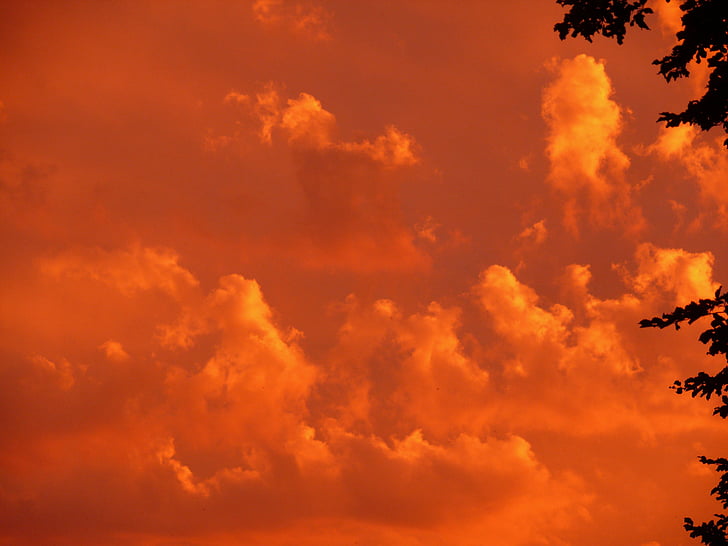 posta de sol, vermell, cel, núvols, taronja, estat d'ànim, nit