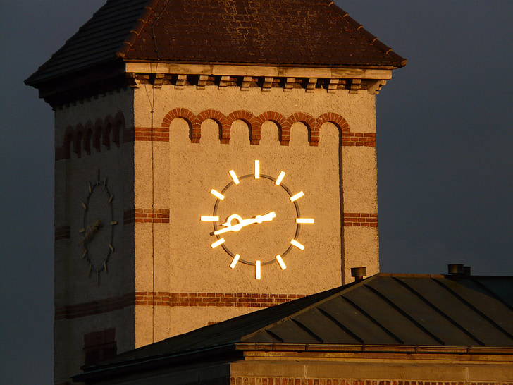 Камбанария, часовник, време на, църква часовник, времето показва, сграда, архитектура