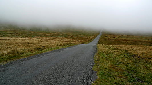 névoa, estrada, nevoeiro, obscurecida, escondido, nuvem, Moor