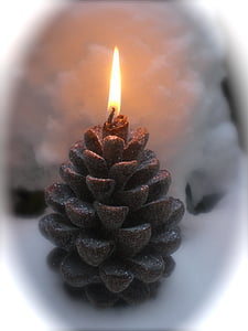 松ぼっくり, キャンドル, 松, ろうそくの光で, クリスマス, 装飾, 炎