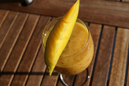 smoothie, mango, eat, drink, glass, yellow, food
