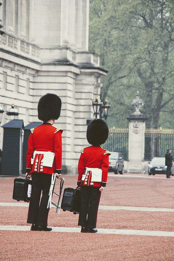 London, Buckingham, Parade, Sentry, vaken överföring, Guard, Storbritannien