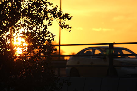 Bridge, solnedgang, oransje, reise, byen, kjøretøy, Irak