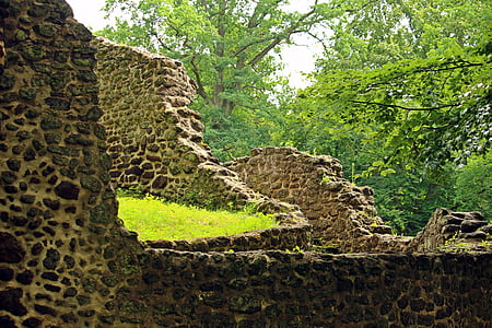 ruína, parede, gol, rasenerz, aglutinando pedra, gramado eisenstein, Ludwigslust-parchim