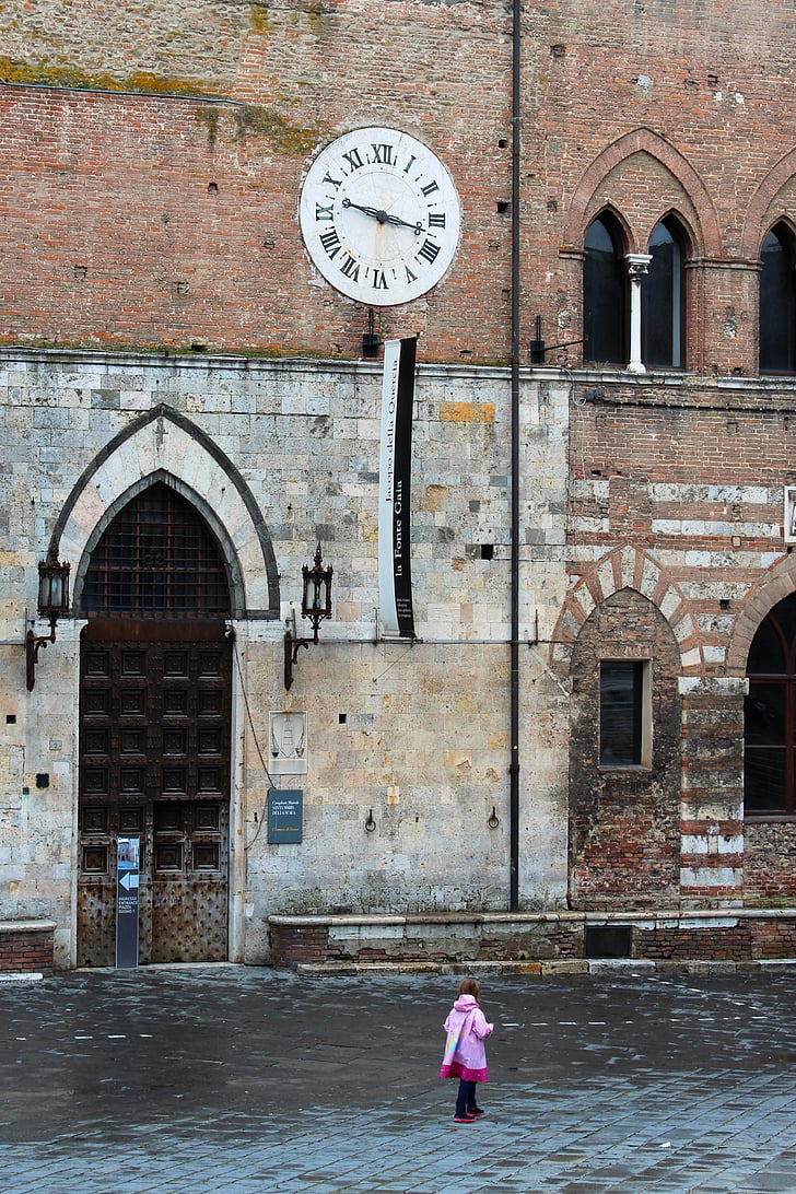 clock, time, italy, girl, building, city, old town