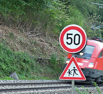 火车, 速度, 似乎, 铁路, 注意, warnschild, gleise