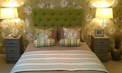 quarto, lâmpada lateral de cama, luxo, decoração, interior, quarto, estilo