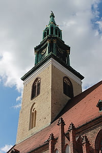 church, sky, steeple, berlin, st mary's church, germany, building