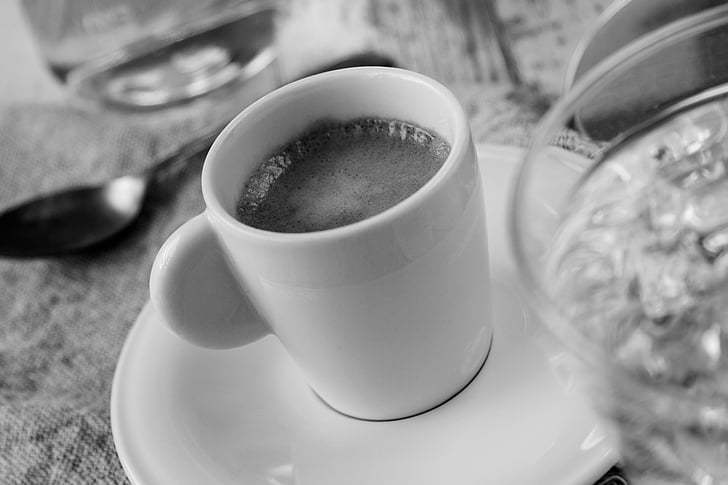 kava, espresso, piće, kafić, bar, restoran, crno i bijelo