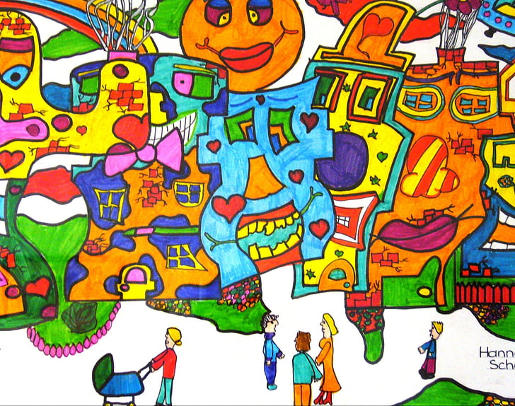 image, painted, colorful, color, students work, felt tip pens, james rizzi inspired