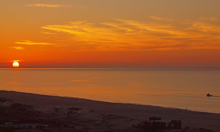 ηλιοβασίλεμα, Αλγκάρβε, Πορτογαλία, στη θάλασσα, φύση, σούρουπο, πορτοκαλί χρώμα