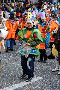 Carnaval, niños, celebración, carretera, Yverdon, Vaud, Suiza