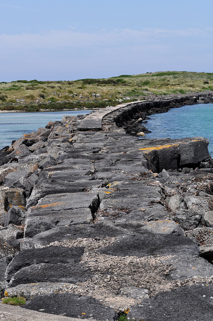 rocks, sea, seaside, beach, path, walkway, rock