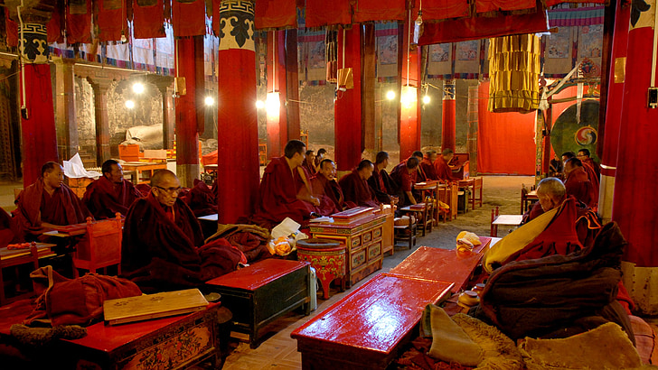 Tiibetin, luostari, Gyantse, buddhalaisuus, rukous, uskonto, rukoilee
