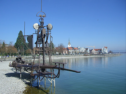 hang hajó, építési, acél, fa, Bodeni-tó, Friedrichshafen, művész helmut lutz