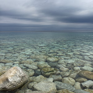 agua, Océano, mar, Playa, roca, piedra, nubes