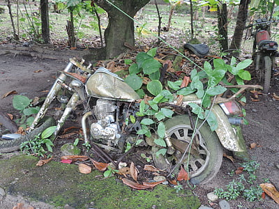 motorcykel, skrot, gamle, brudt