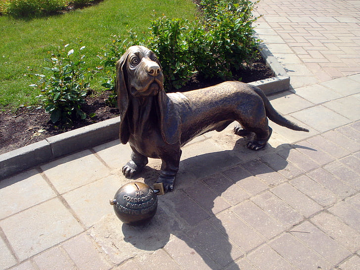 kostroma, dog, sculpture, charity, bronze, dachshund, monument
