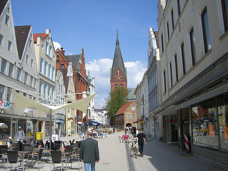 Flensburgas, miesto centras, pėsčiųjų zona, Marijos