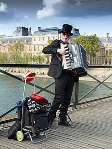 muzyk, Ulica, Paryż, akordeon, Muzyka, ludzie, pracy