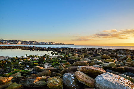 Maroubra, Sydney, Australien, soluppgång, stranden, Rocks, havet