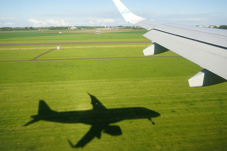 fly, lande, flyve, fly, græs, landing, lufthavn