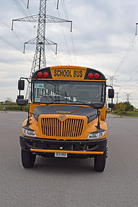 ônibus escolar, parte dianteira, escola, ônibus, transporte, educação, transportes