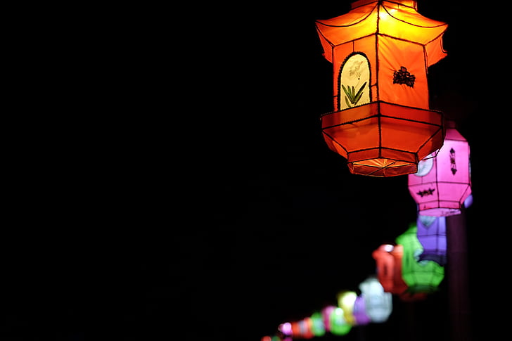 lantern, lamp, source of illumination, colour, color, light, night
