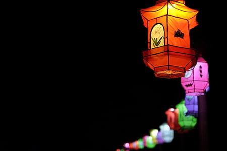 lantern, lamp, source of illumination, colour, color, light, night