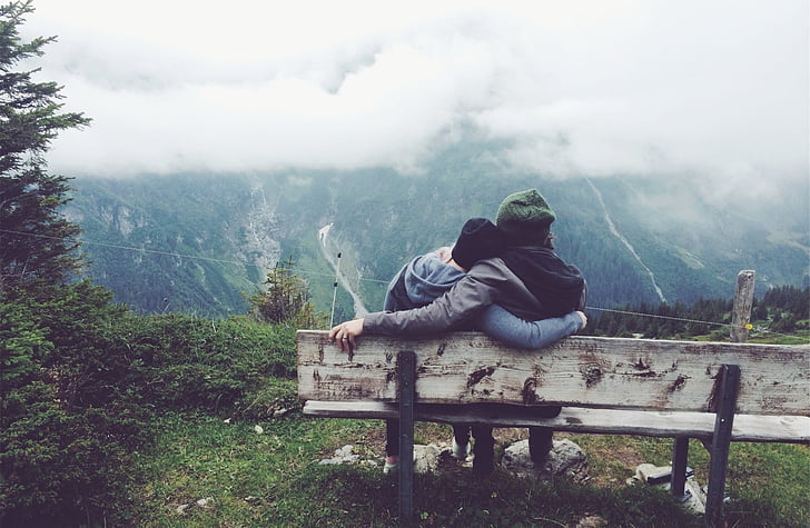 mountain, couples, cloud, nature, outdoors, sitting, hiking