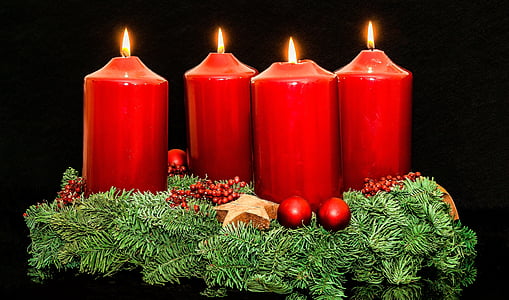 έλευση στεφάνι, έλευση, χριστουγεννιάτικα κοσμήματα, κεριά, τέταρτη κερί, φως, φλόγα
